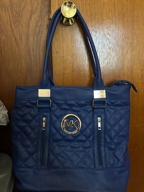 Michael Kors copy Quilted Tote in Navy with Gold Hardware